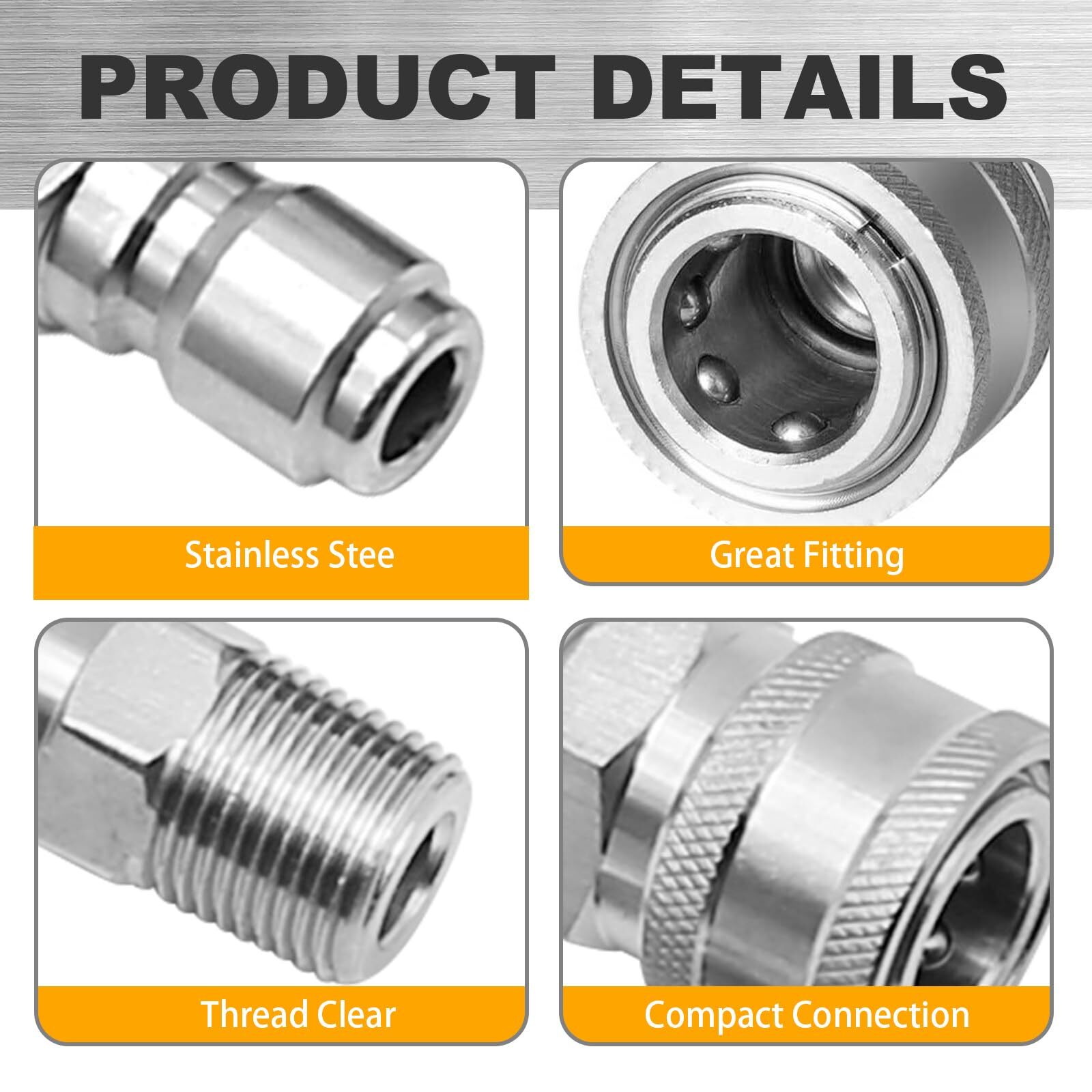 2 Sets 3/8 Inch NPT Stainless Steel Pressure Washer Quick Connect Plug Couple…