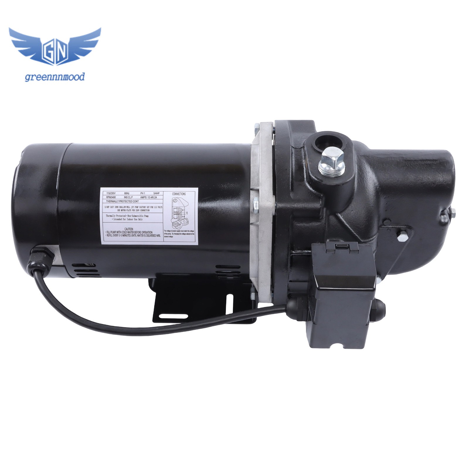 Heavy Duty SWS75-3/4 HP Cast Iron Shallow Jet Well Pump – Up to 510GPH 115/230V