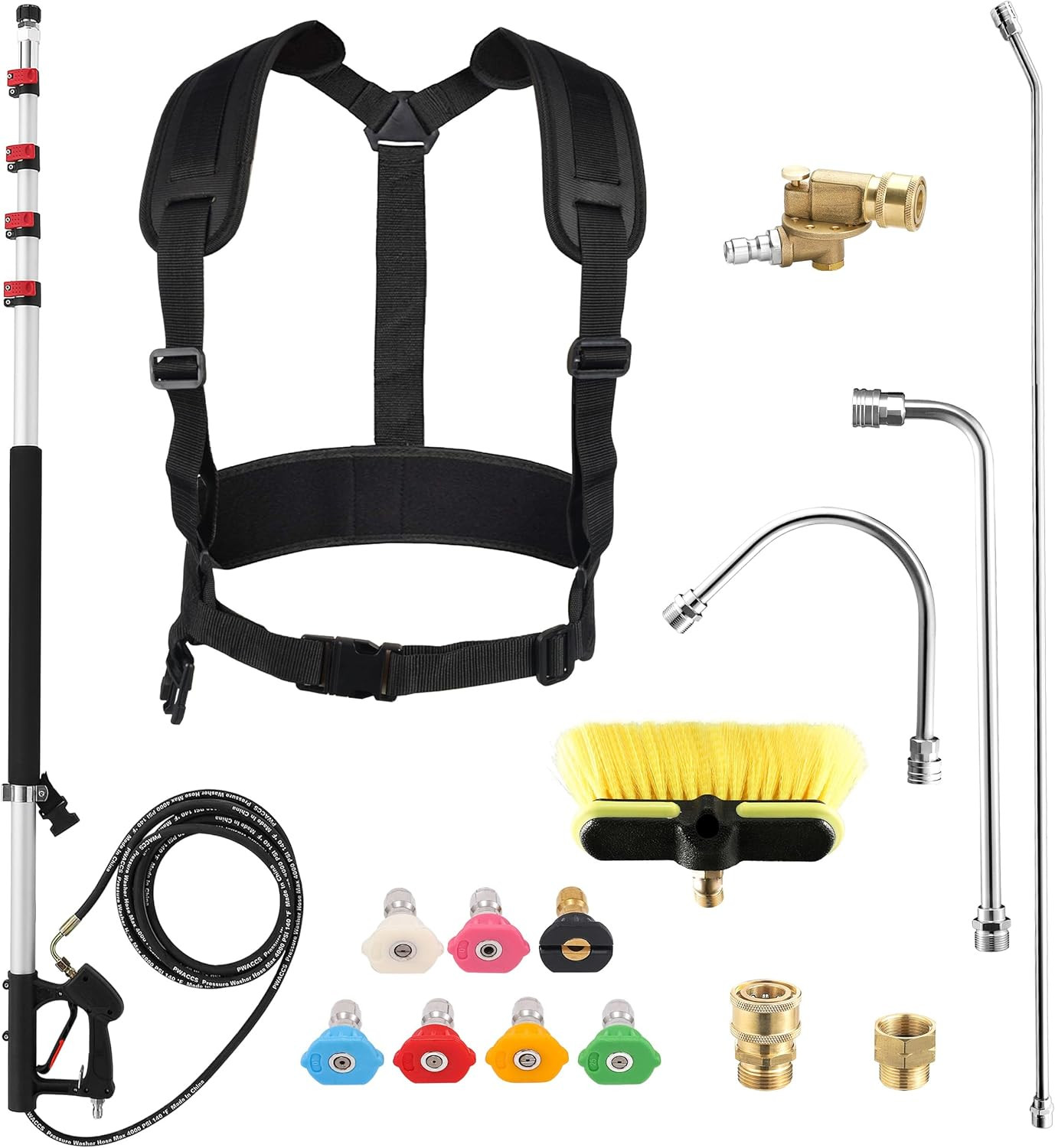 24FT Telescoping Pressure Washer Wand with 7 Nozzles & Gutter Cleaner Brush