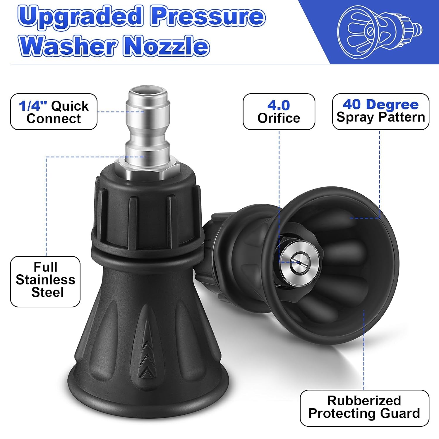 Durable Stainless Steel 40 Degree Pressure Washer Nozzle Tips 2 Piece Guard Set