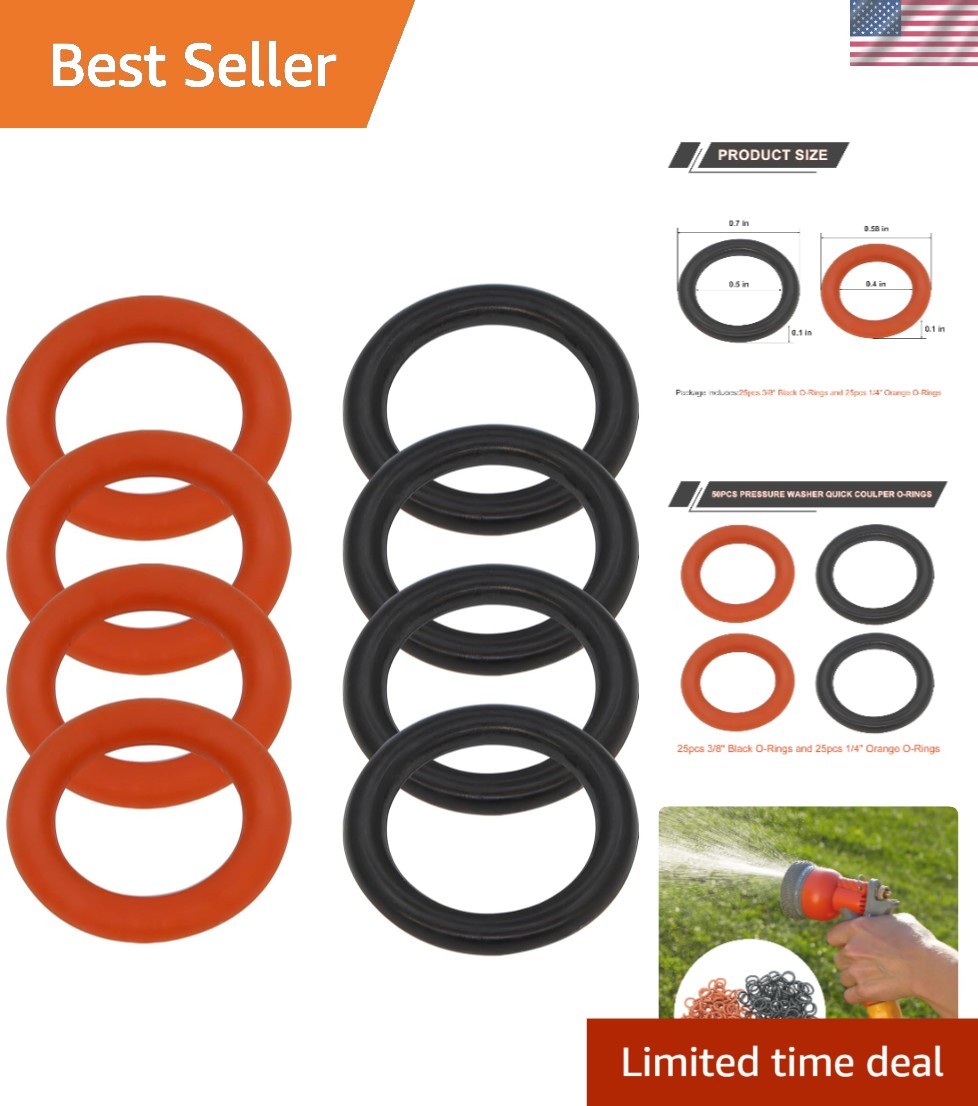 50 Pack /4″ & 3/8″ Pressure Washer Quick Coulper Colored O-Rings,25+25 Pack /…