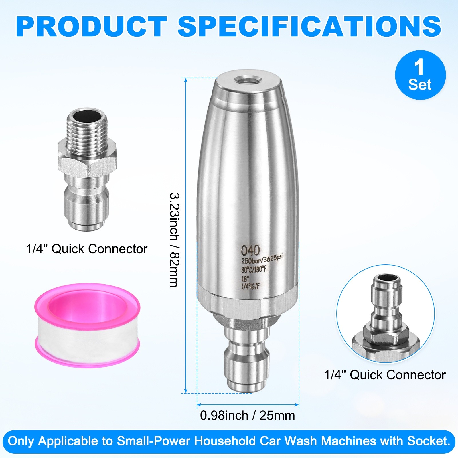 3-Pack Pressure Washer Turbo Nozzle Tips Set, 360° Rotating, 4 GPM [Silver]