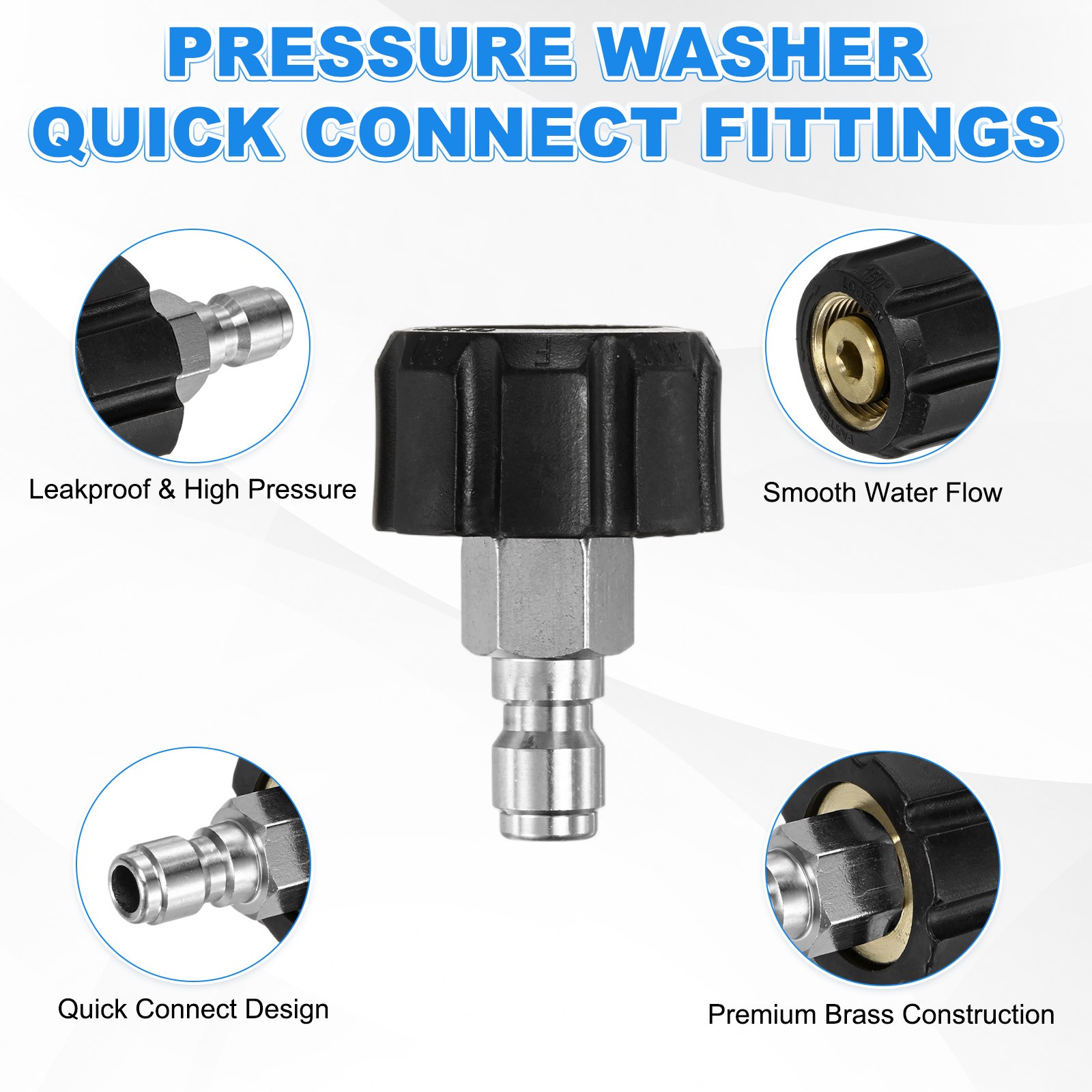 1-Pack M22 15mm Female to 1/4 Inch Male Pressure Washer Quick Connect Fittings