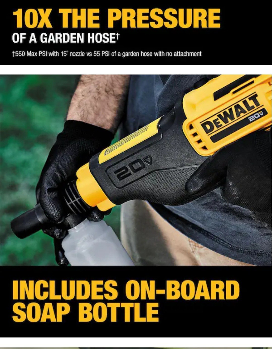 DEWALT 20V MAX 550 PSI Cold Water Power Cleaner (TOOL ONLY) DCPW550B