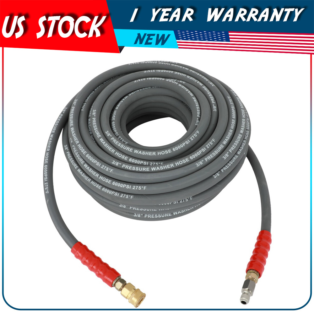 3/8″ x 100ft 6000psi Hot Water Pressure Washer Hose Non-Marking 2-Braid R2 Gray
