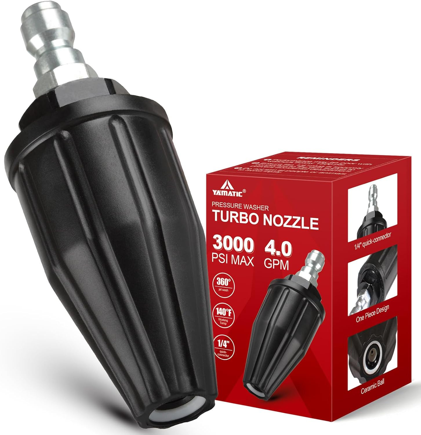 Pressure Washer Tips Turbo Nozzle, 360° Rotating Spray Turbo 3000 PSI