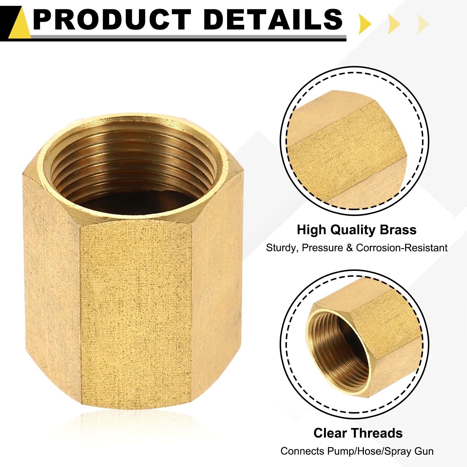 2Pcs Pressure Washer Adapter with Tape, M22 Female to M22 Female Brass