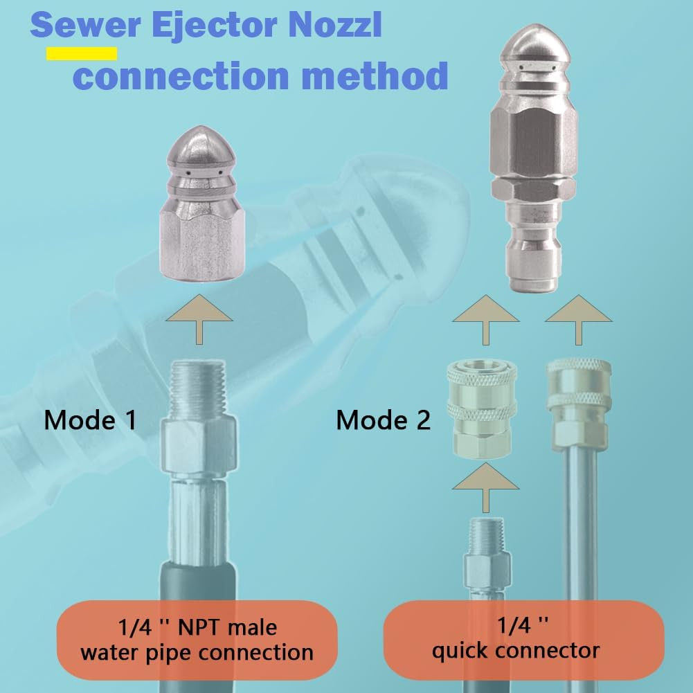 Sewer Jetter Nozzle 1/4 in Quick Connect 5000 PSI Drain Cleaning Hose