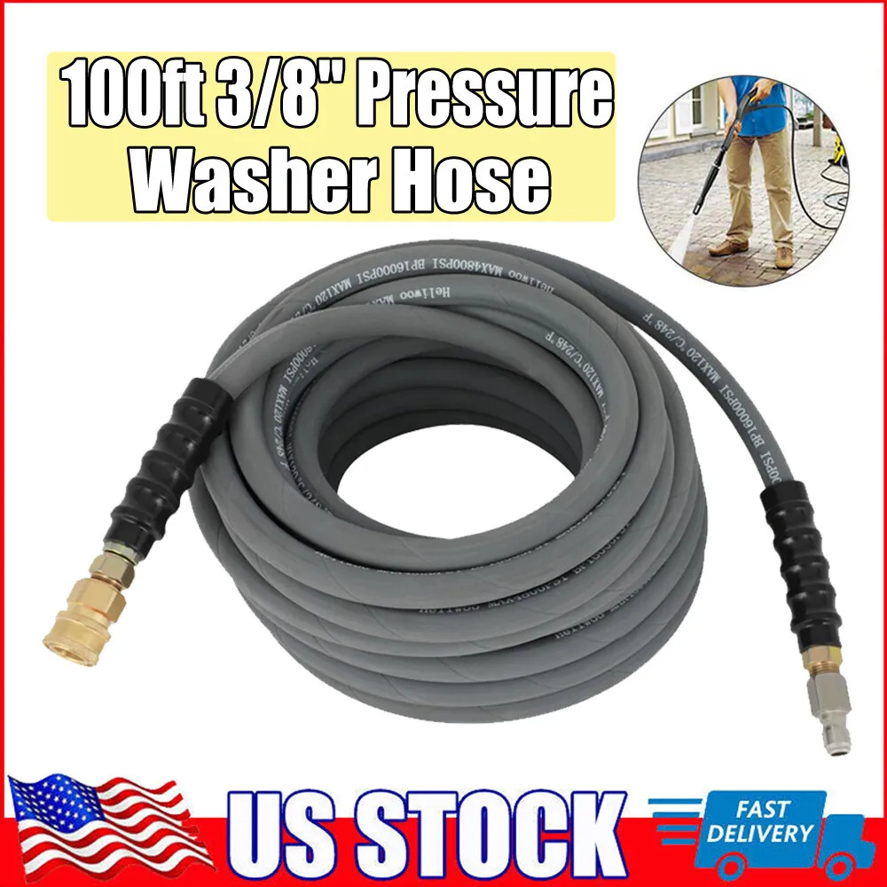 Pressure Washer Parts 100 ft foot 3/8″ Gray 4000psi Pressure Hose.