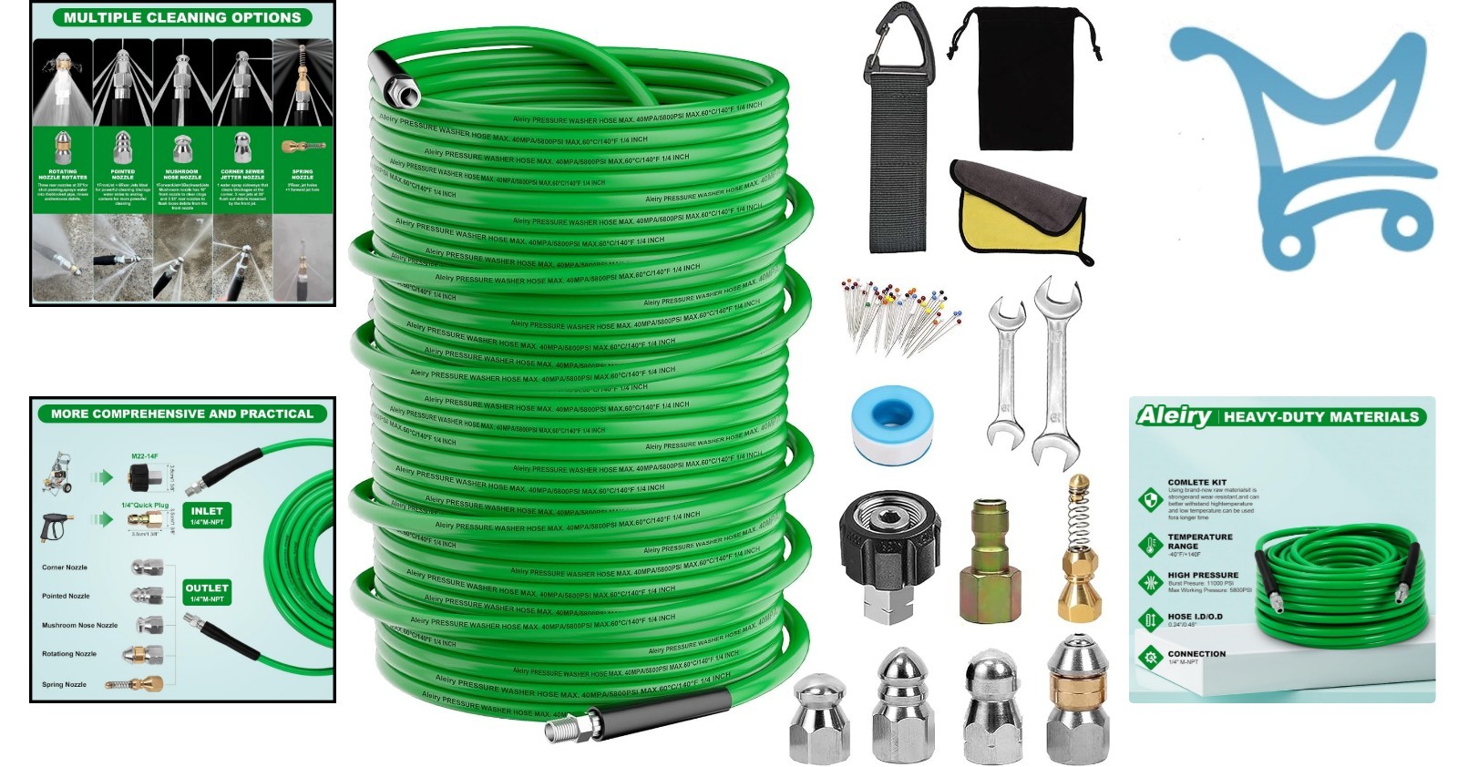 Sewer Jetter Kit Pressure Washer Water Drain Cleaning Hose 150FT 5800 PSI