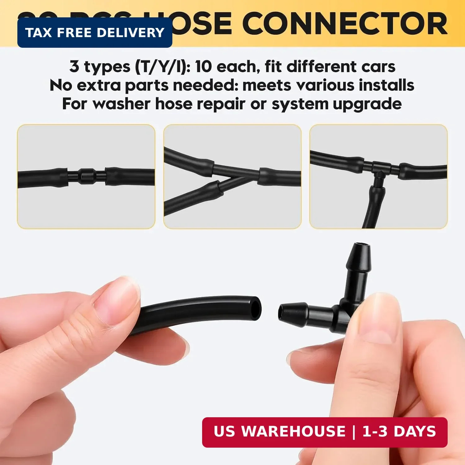 Windshield Washer Hose Kit, 4M Flexible Durable Rubber Washer Fluid Tubing & 30