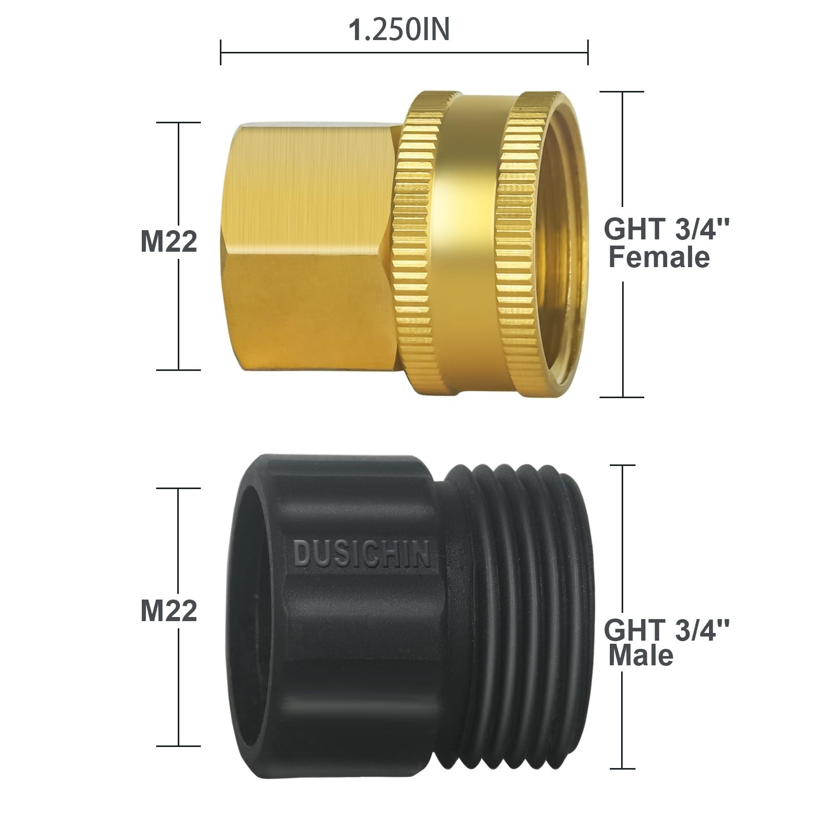 Pressure Washer Gun Adapter, 3/4″ GHT Male/Female to M22 Fitting, Garden Hose Co