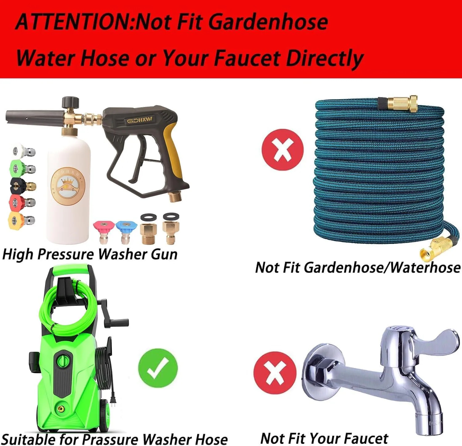 High Pressure Washer Gun With Foam Cannon 2 Adapters And 7 Spray Nozzles For Car