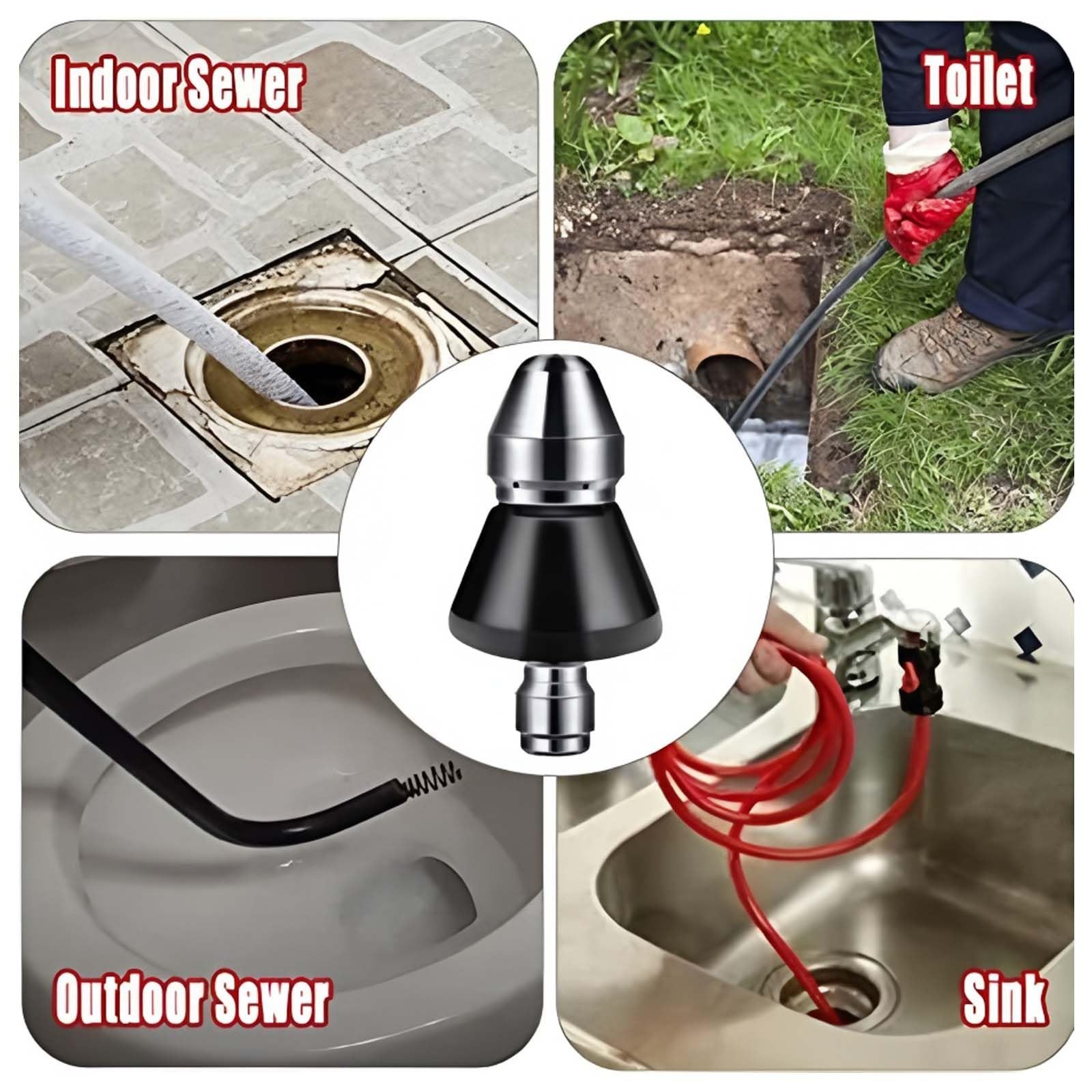 High-Pressure Sewer Jetter Nozzle Kit, 1/4″ Quick Connect Drain Cleaning Tool, U