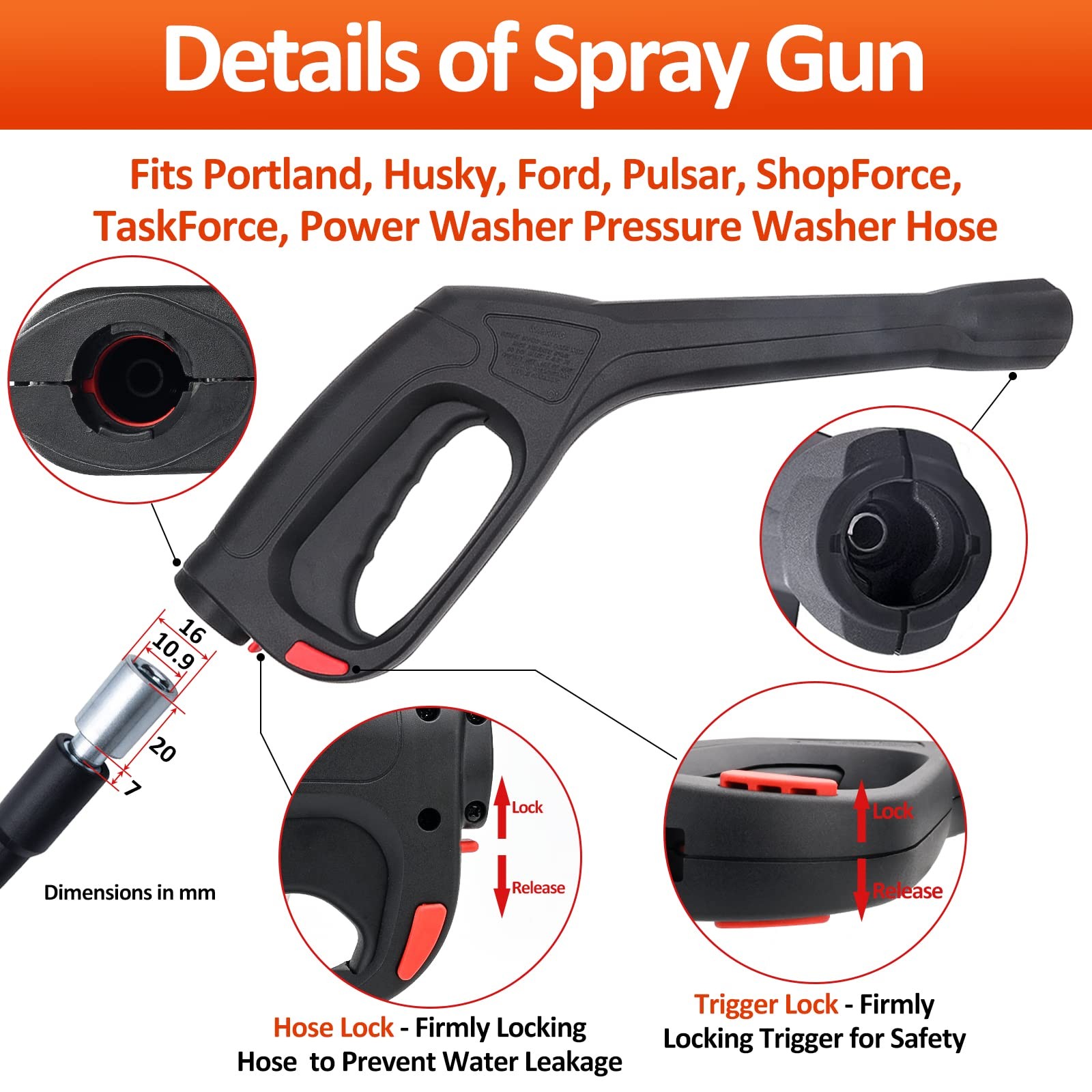 Replacement Pressure Washer Spray Gun with Turbo Nozzle & 5 Spray Nozzle Tips…