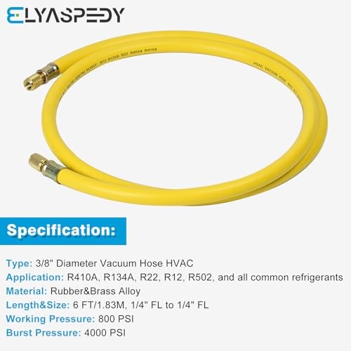 2026 Upgraded 3/8″Diameter Hose,6FT,1/4″ FL‑1/4″ FL Vacuum Yellow 1/4″ to 1/4″