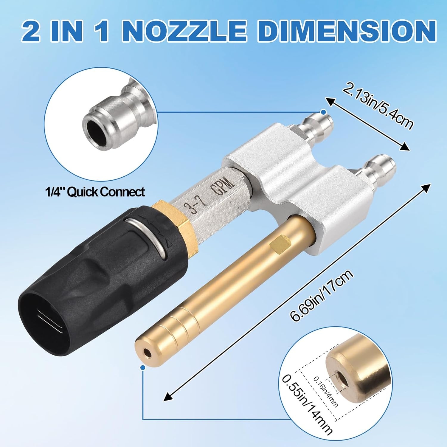 2 in 1 Downstream Soft Wash Chemical Nozzle, M5 Twist Shooter Tips Nozzles, 0-60