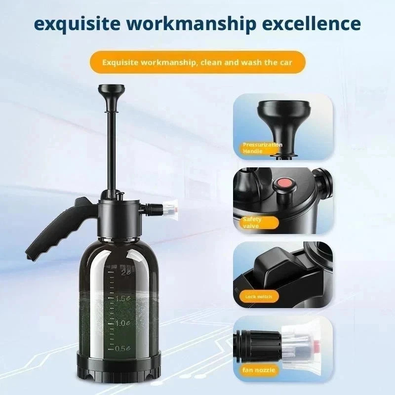 2L Hand Pump Foam Sprayer Snow Foam Cannon Car Wash Bottle w/ 3 Nozzles