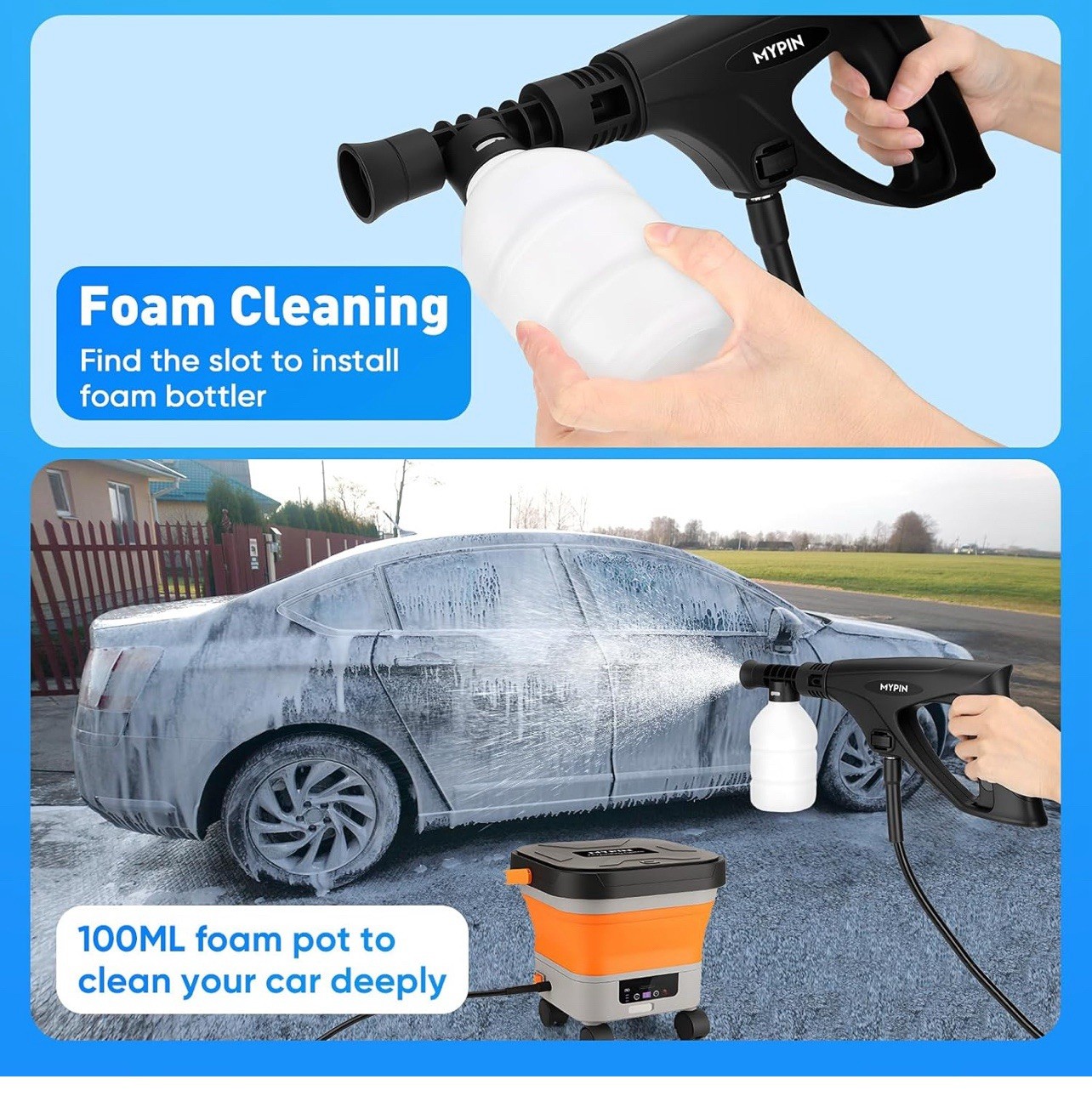 660PSI Portable Cordless Pressure Washer with Folding 3.4Gal Tank, 6-in-1 Noz…