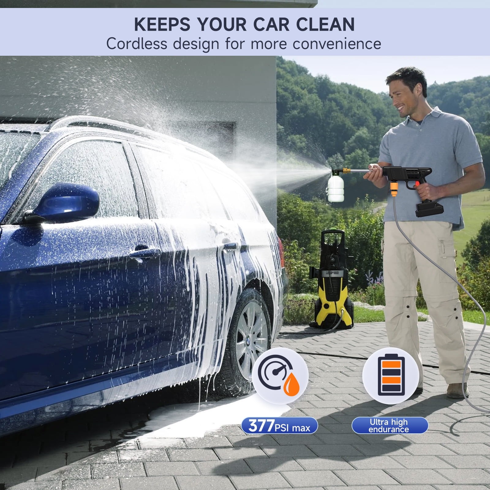 Topteng 24V Cordless Electric Pressure Washer, Portable High Pressure Spray