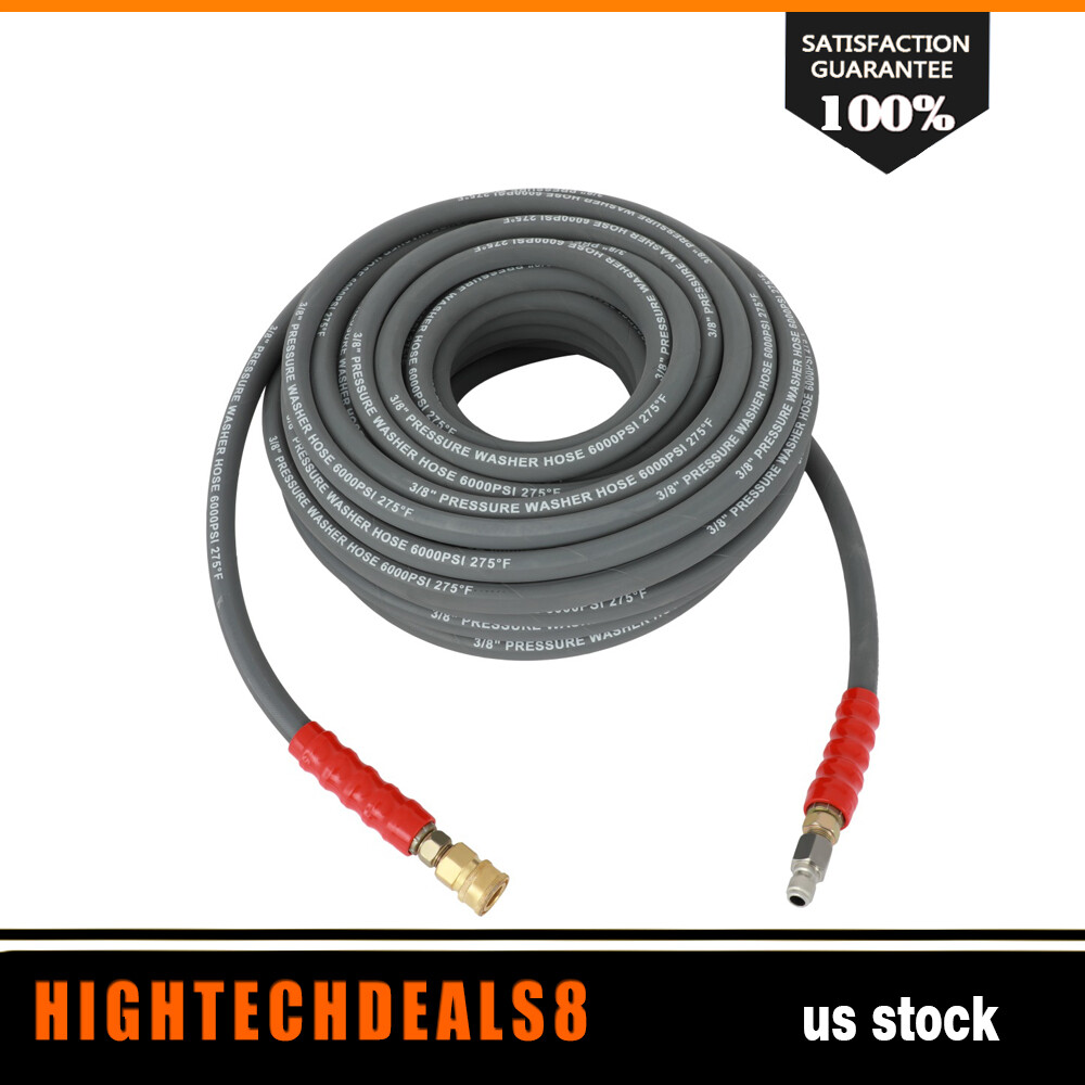 100FT Hot Water Pressure Washer Hose 6000PSI 3/8″ Non-Marking 2-Braid R2 Gray