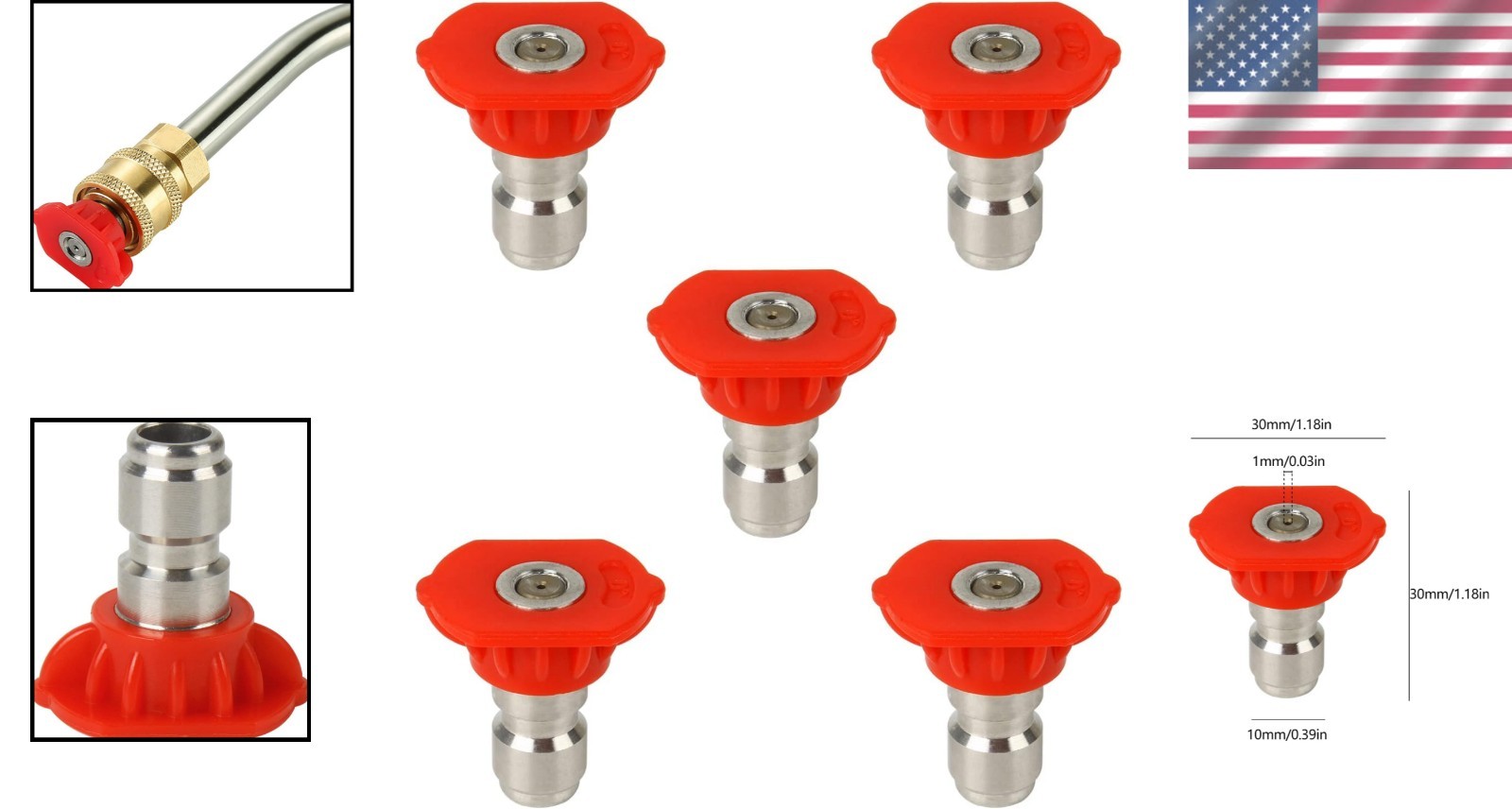 High-Pressure 5-Pack Nozzle Tips for Pressure Washers – 4500 PSI, Quick Connect