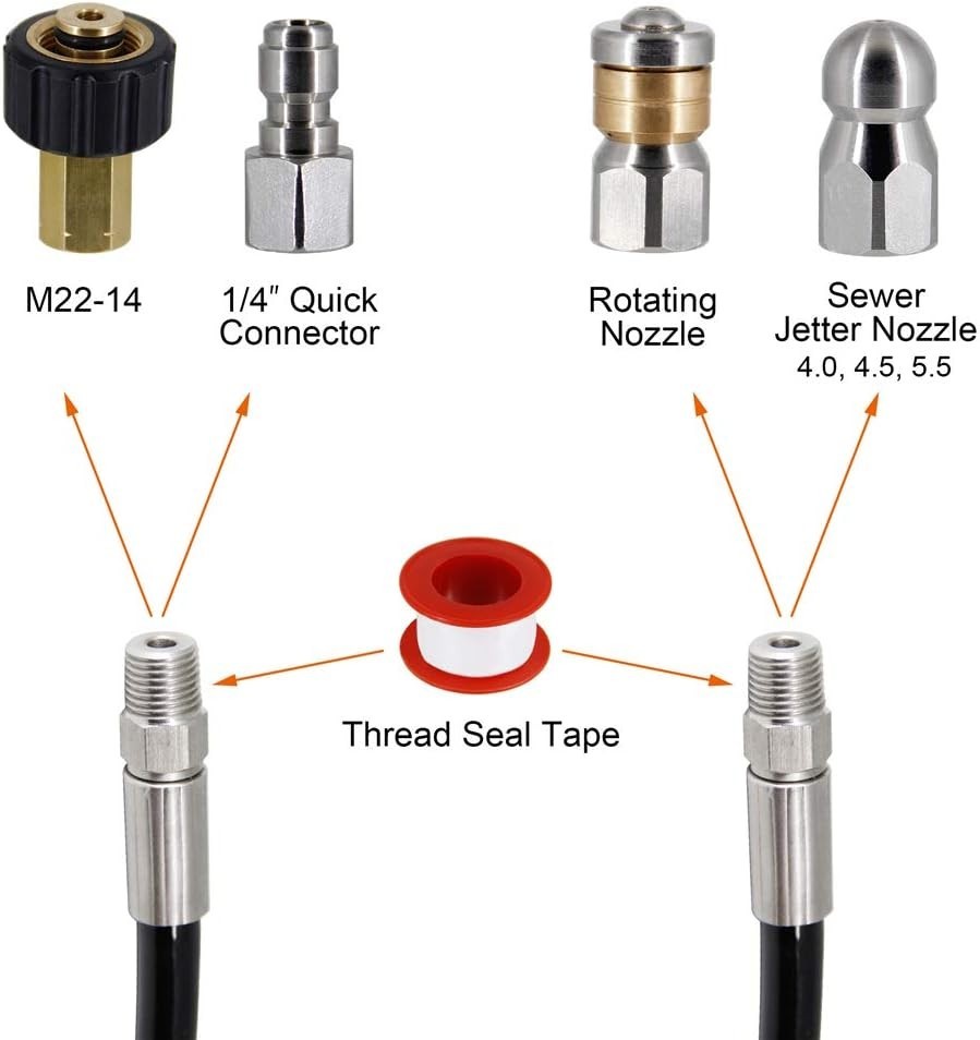 Pressure Washer Sewer Jetter Kit 100 ft Hose Nozzle Replacement