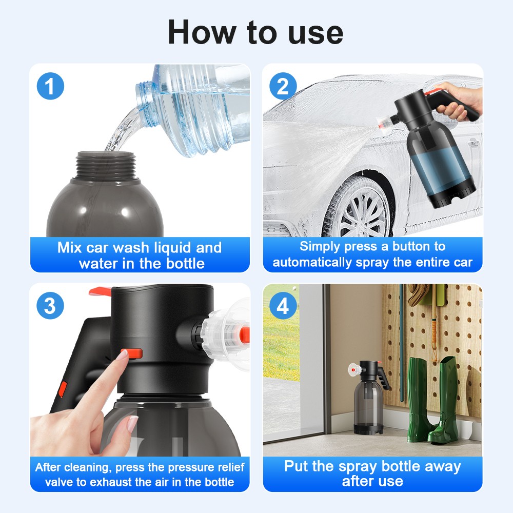 2L Electric Foam Spray Bottle Automatic Rechargeable Sprayer Cordless Car Wash