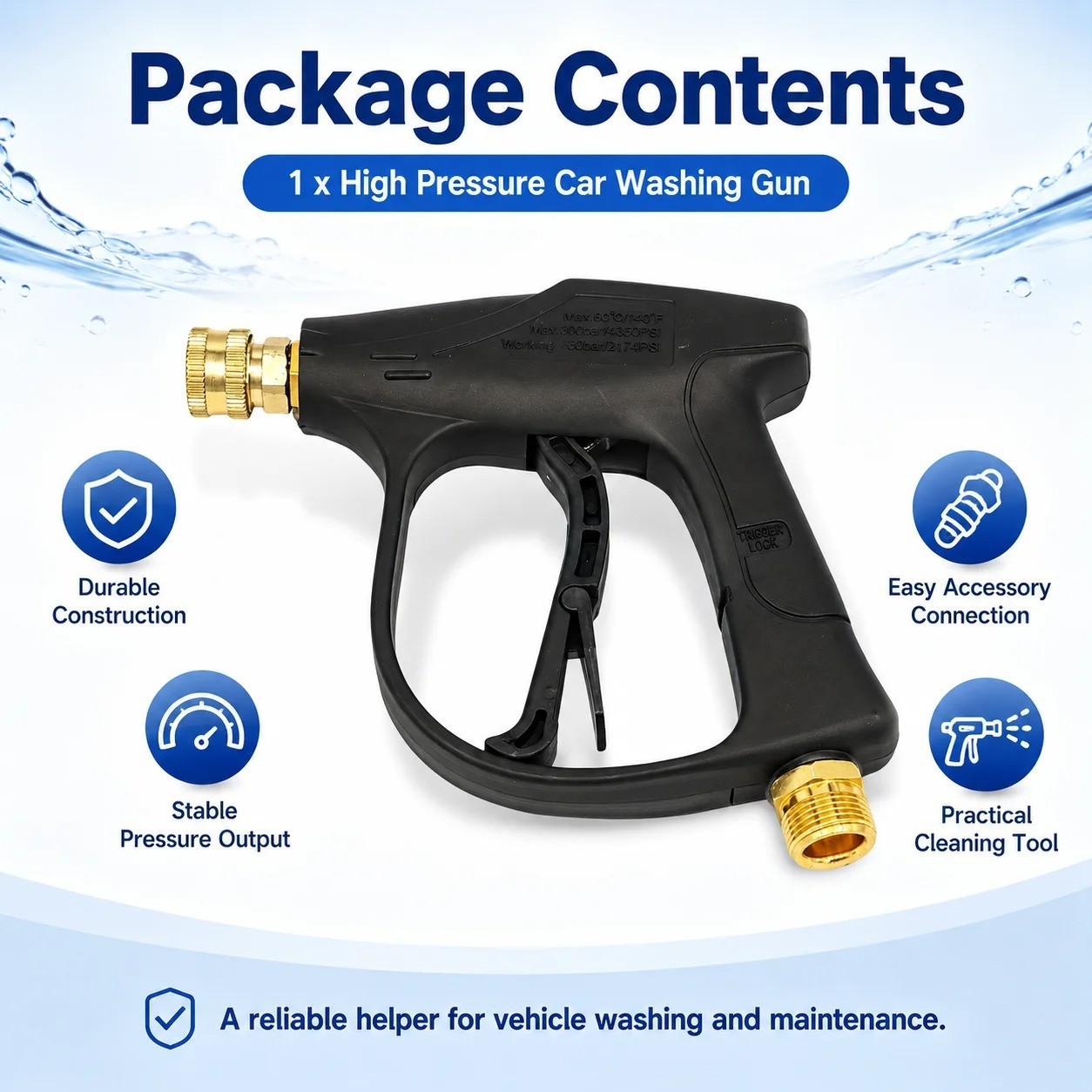 1/4″ High Pressure Washer Gun 4350 PSI Car Wash Foam Spray w/ M22-14mm Connector