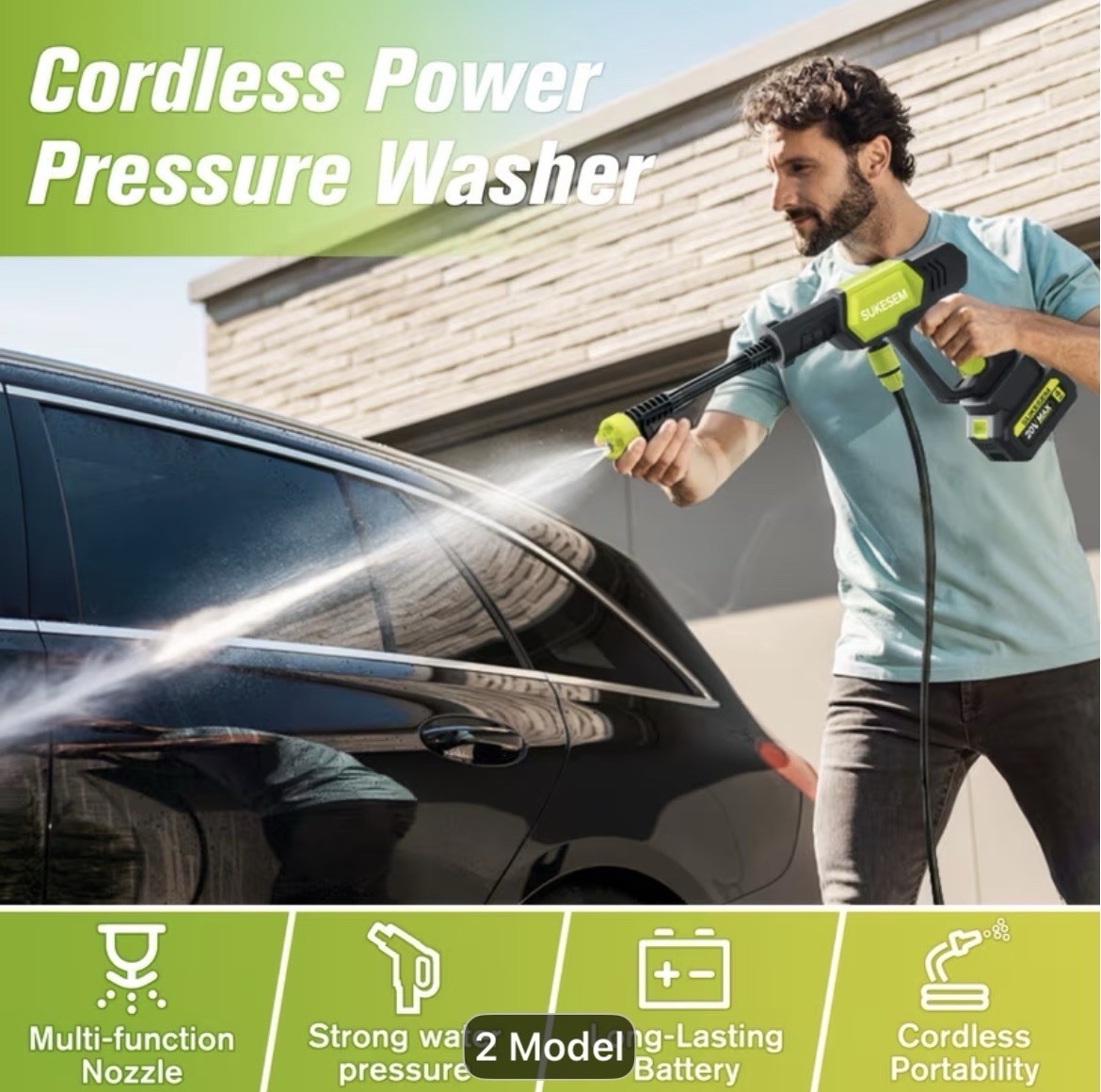 Cordless High Pressure Car Washer Portable Car Wash Cleaner Machine Water Gun