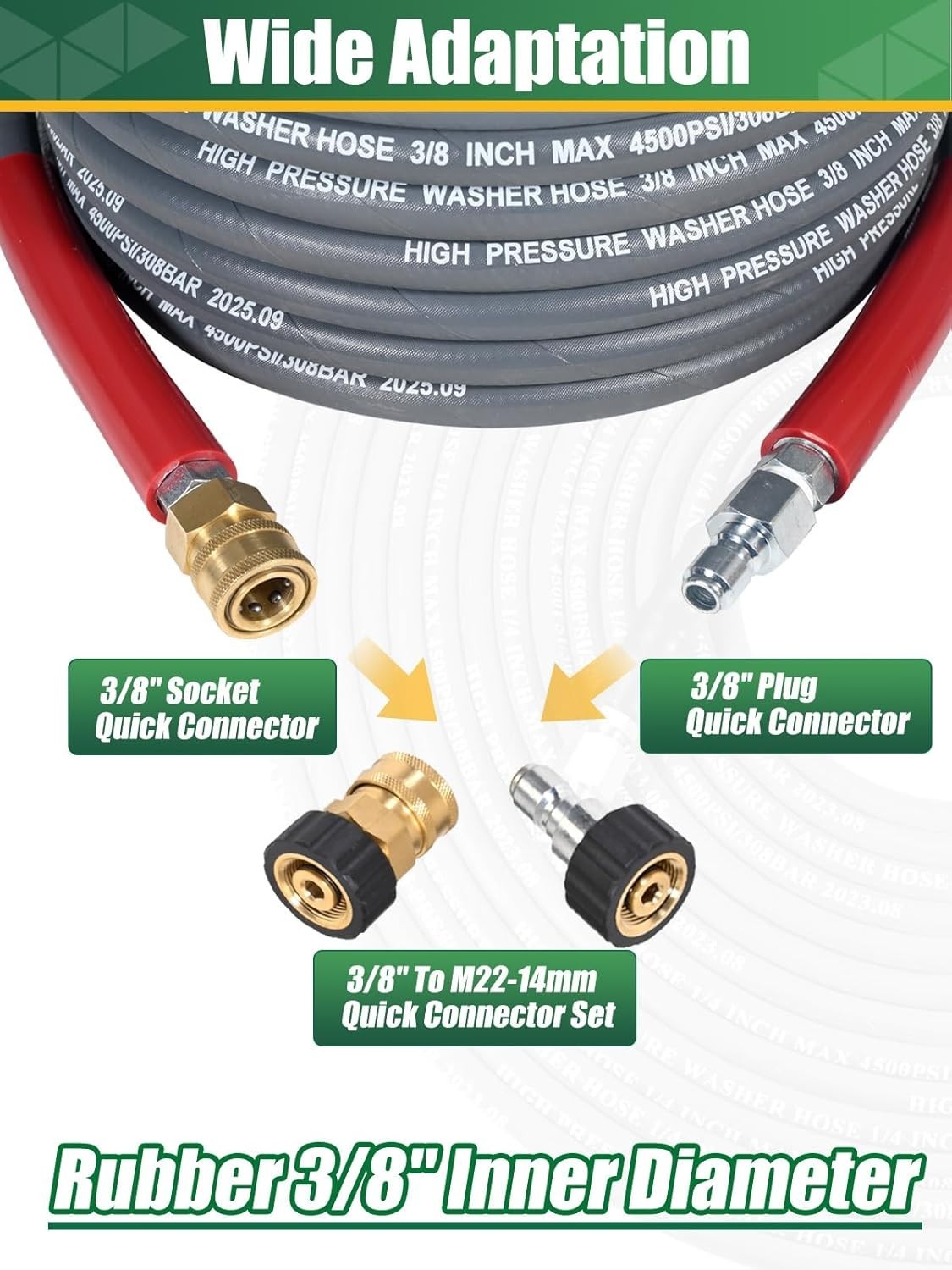 COYARDOR 4500 psi 3/8″ Rubber Pressure Washer Hose for Hot Water Non Marking