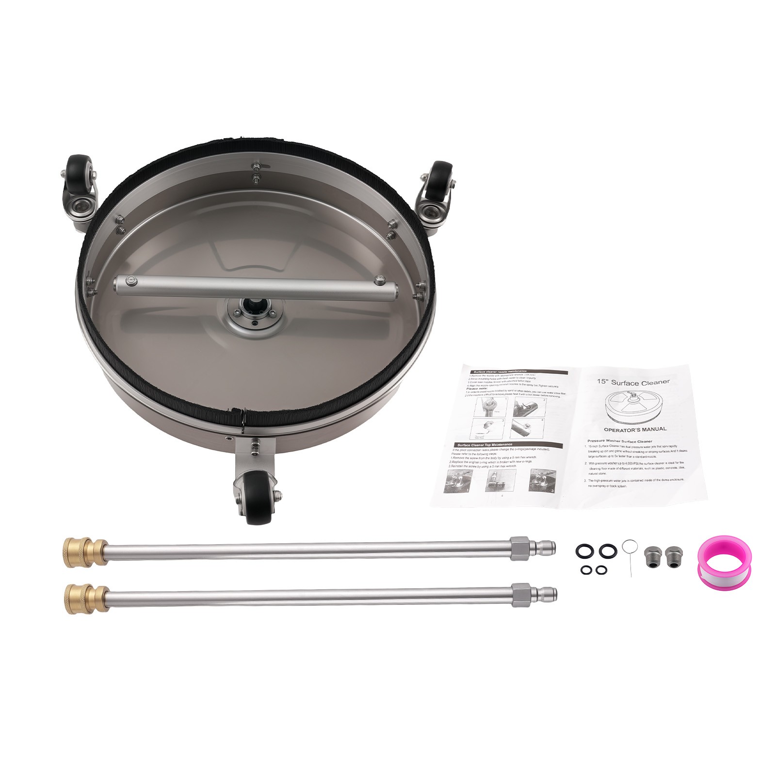 15″ 4200PSI Pressure Washer Surface Cleaner Stainless Steel With Extension Wand