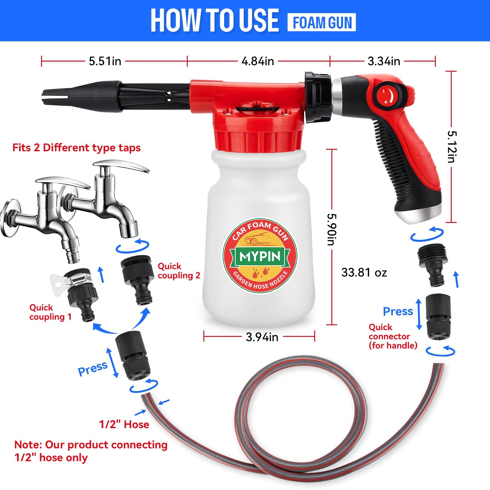 Car Wash Foam Gun/Hose Sprayer, 16 IN 1 Foam Cannon for Car/Garden Cleaning