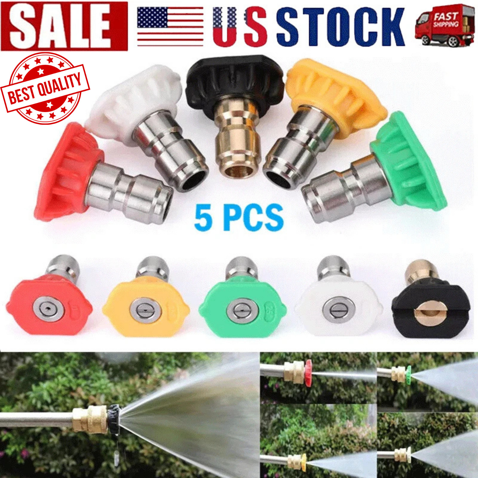 5pcs Pressure Washer Spray Tips Nozzles High Power Kit Quick Connect 1/4″ Set