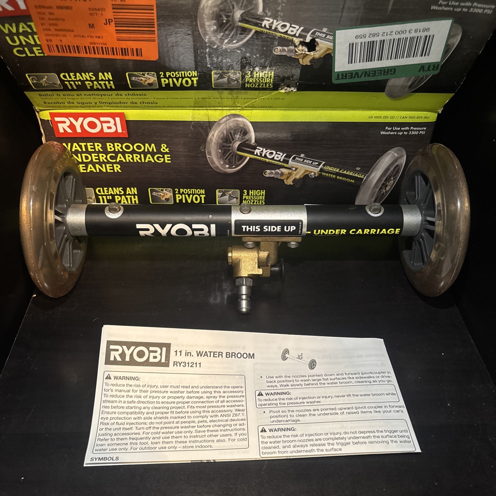 NEW OPEN BOX! RYOBI PRESSURE WASHER 11” WATER BROOM FLAT & UNDERCARRIAGE CLEANER