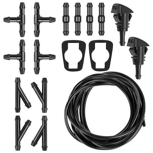Windshield Washer Hose Kit, 5m Washer Fluid Hose+12 Pcs Hose Connectors+2 Fan No