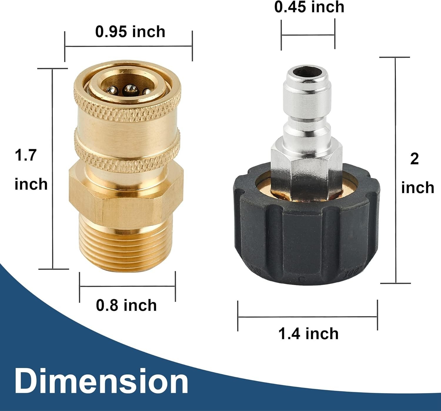 Pressure Washer Quick Connect Fittings, M22 14mm to 1/4 Inch Quick Connect Press