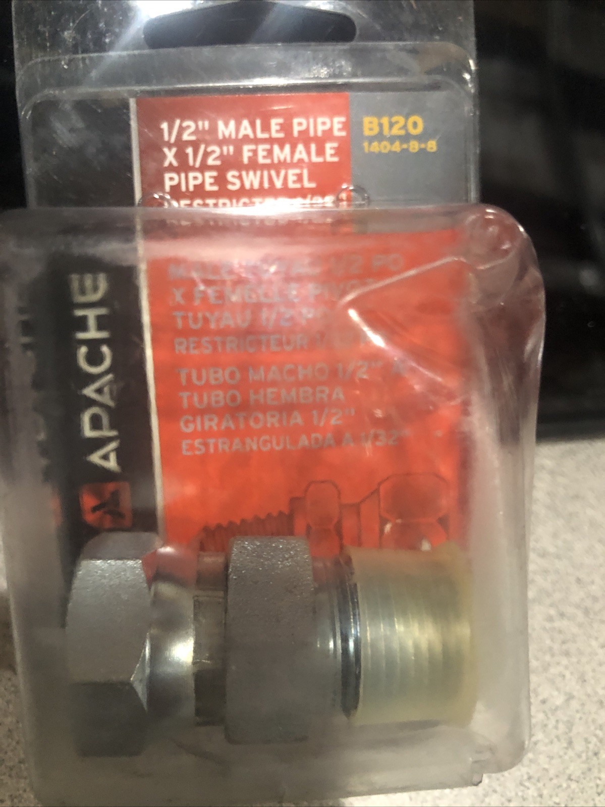 Apache Hydraulic Adapter 1/2 Male Pipe x 1/2 Female Pipe Swivel 1/32” Restricted