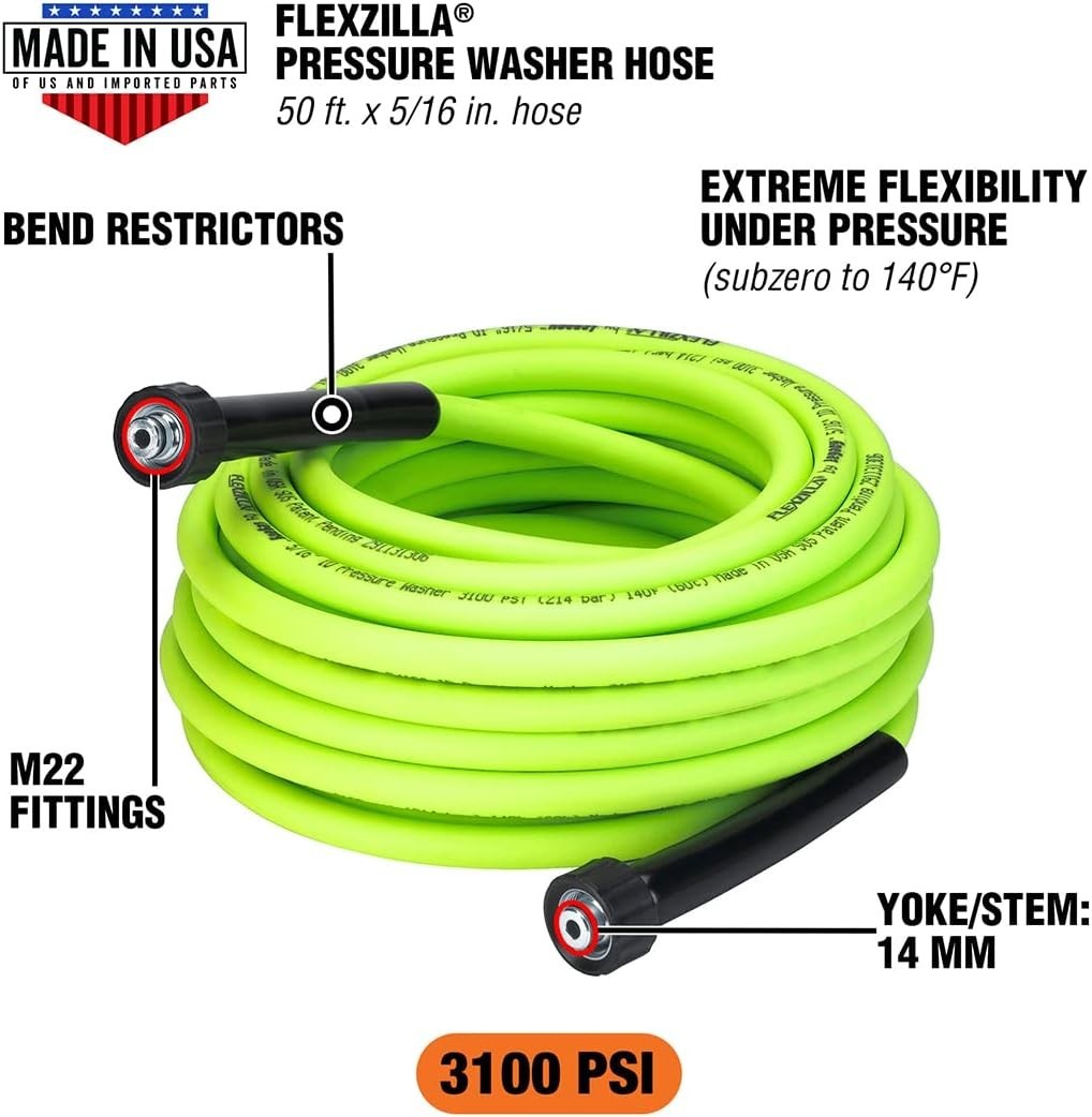 Durable 50′ Pressure Washer Hose – 3100 PSI, Flexible Polymer Construction