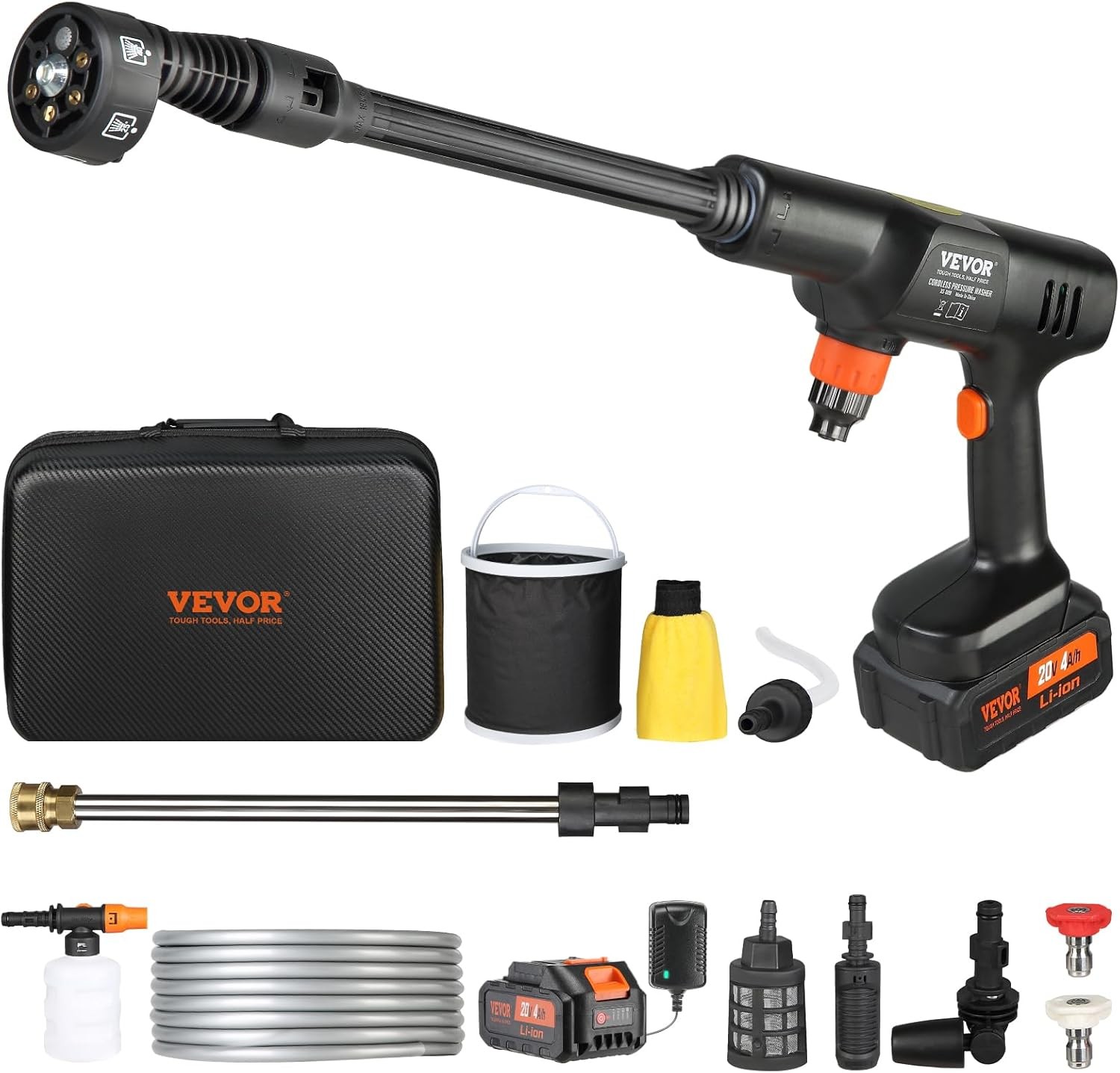 VEVOR Cordless Pressure Washer, 652PSI 1.0GPM BRUSHLESS Motor Rechargeable 4.0Ah
