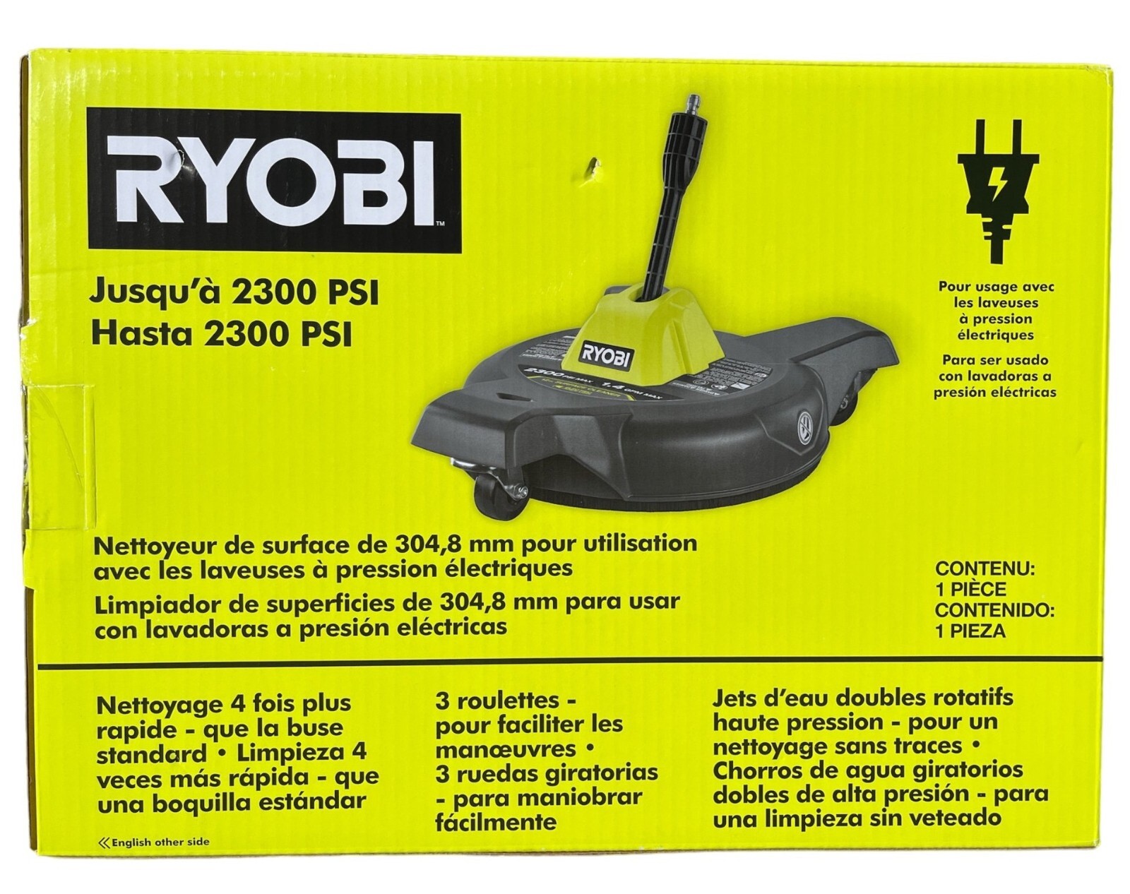 RYOBI 12″ 3100PSI Electric Pressure Washer Surface Cleaner Attachment RY31SC312