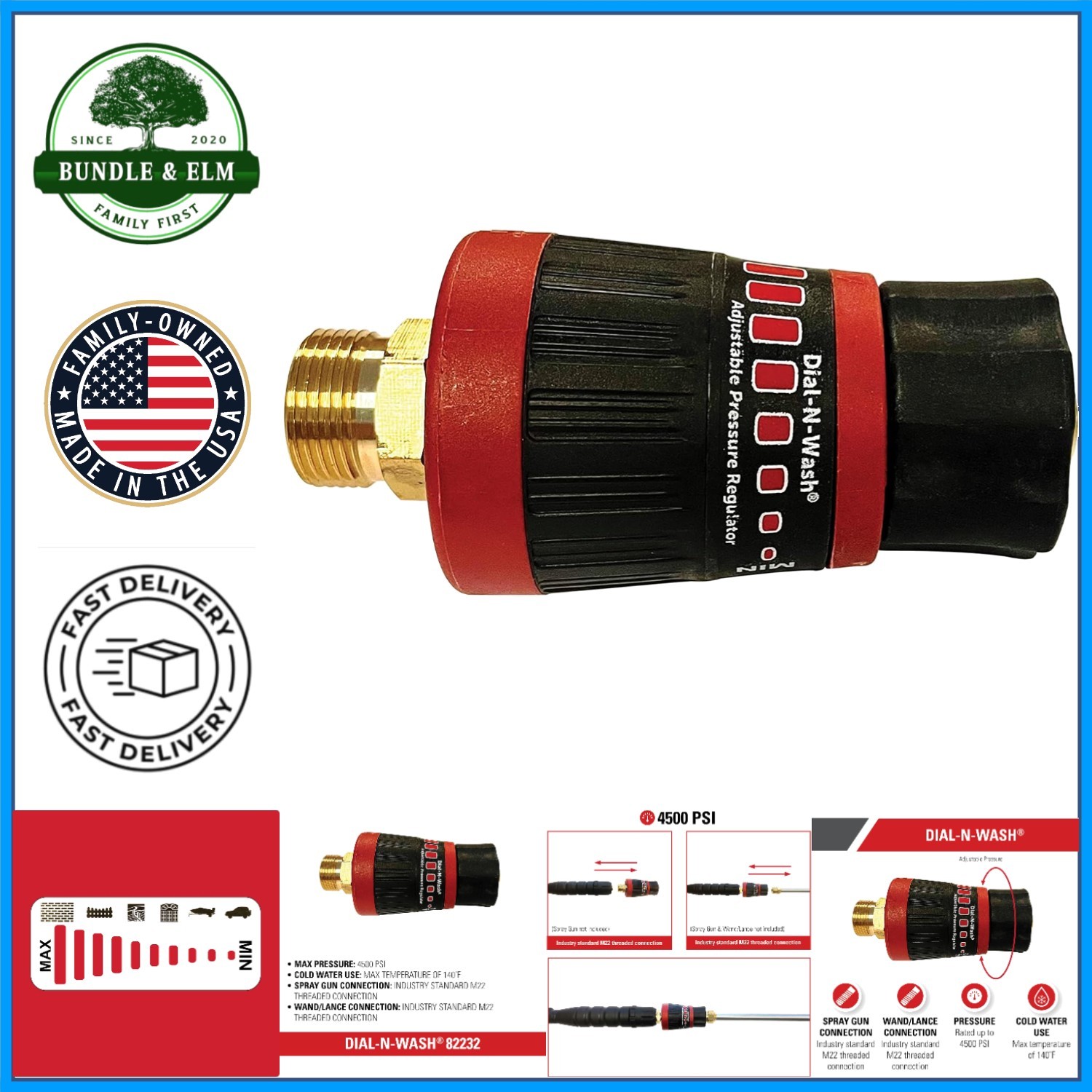 Aluminum Pressure Regulator with M22 Quick Connect for Gas or Electric Washers