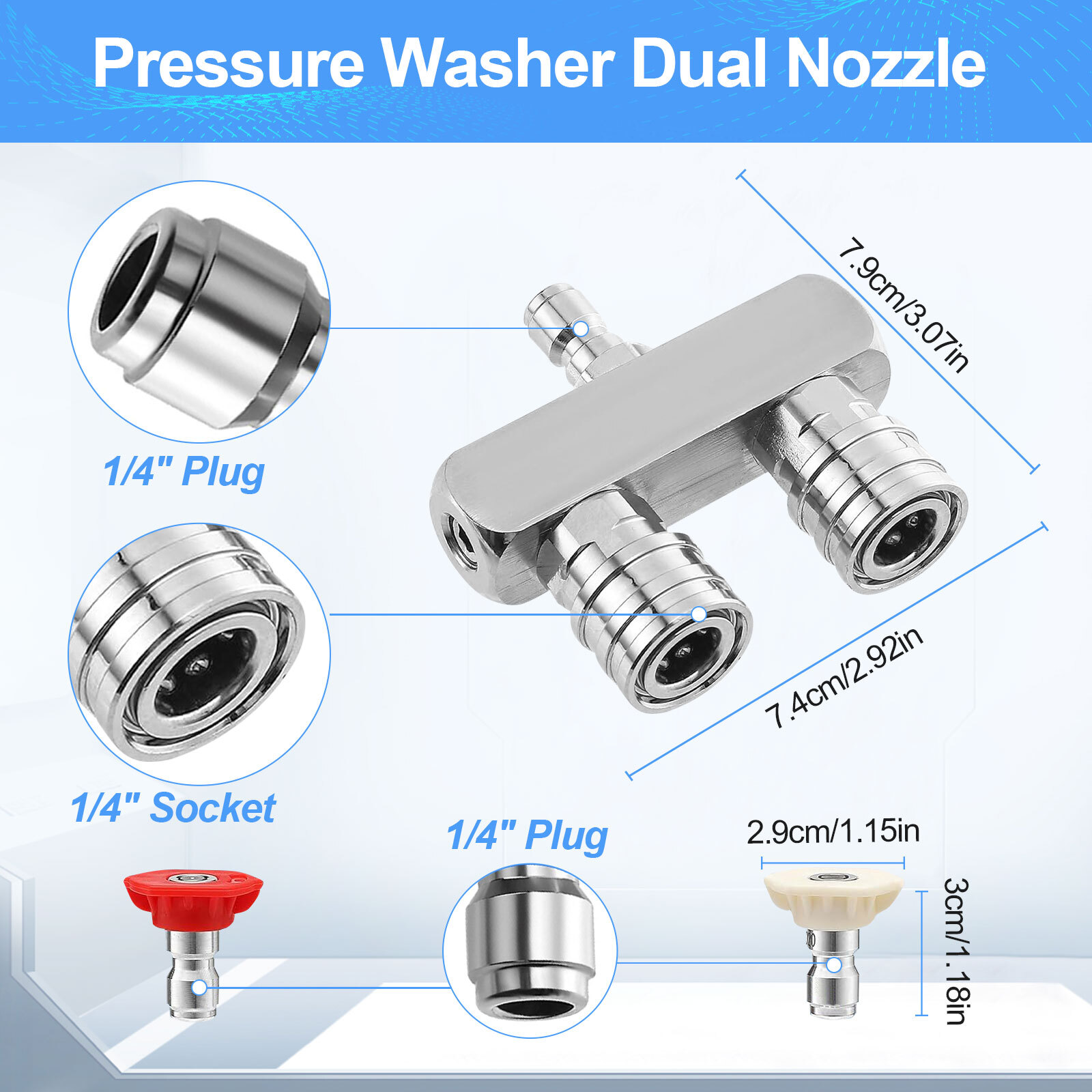 5Pcs 5000 PSI High Pressure Washer Dual Nozzle 1/4inch Quick Connect Spray Tip
