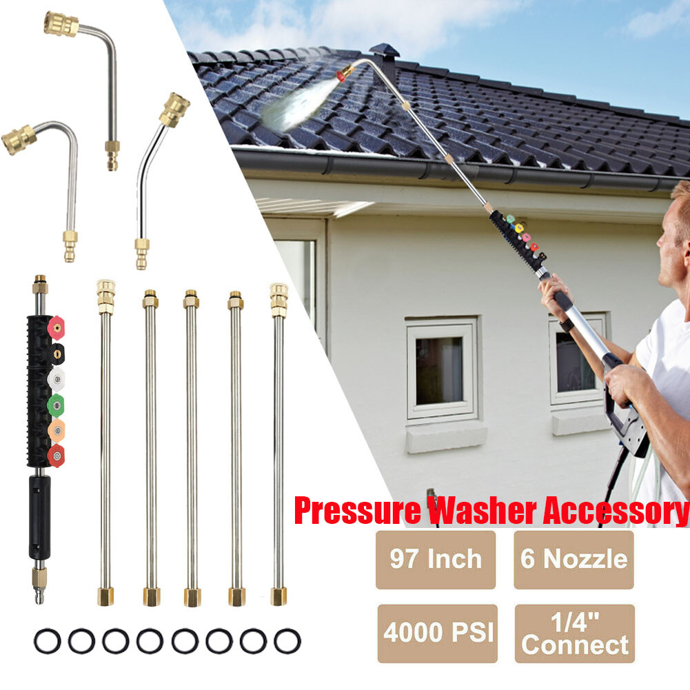 Roof Gutter Cleaning Tool Pressure Washer Extension Wand Lance &6pc Spray Nozzle