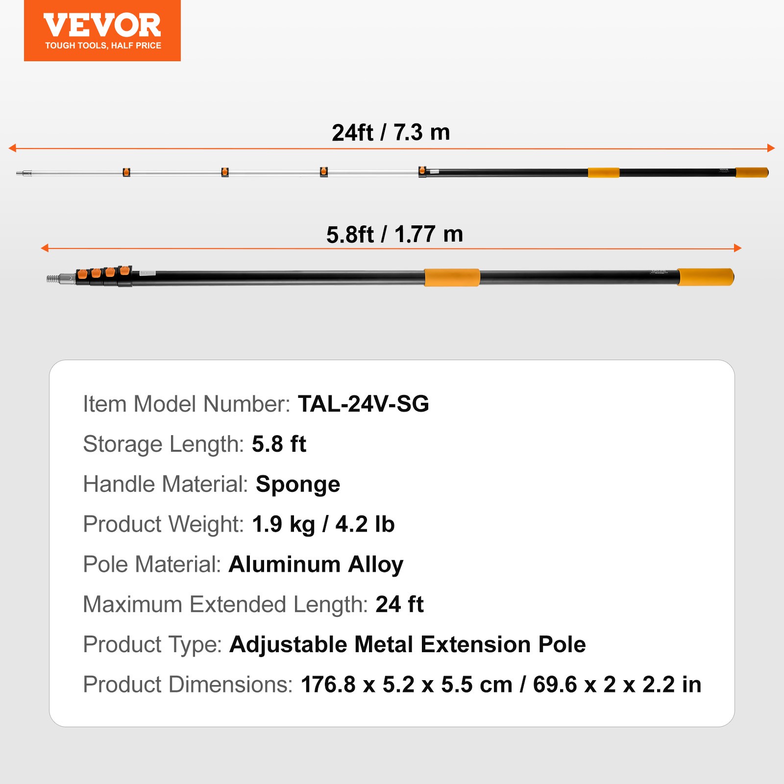 VEVOR Telescoping Extension Pole 6 to 24 FT Multi-Purpose for Painting Dusting