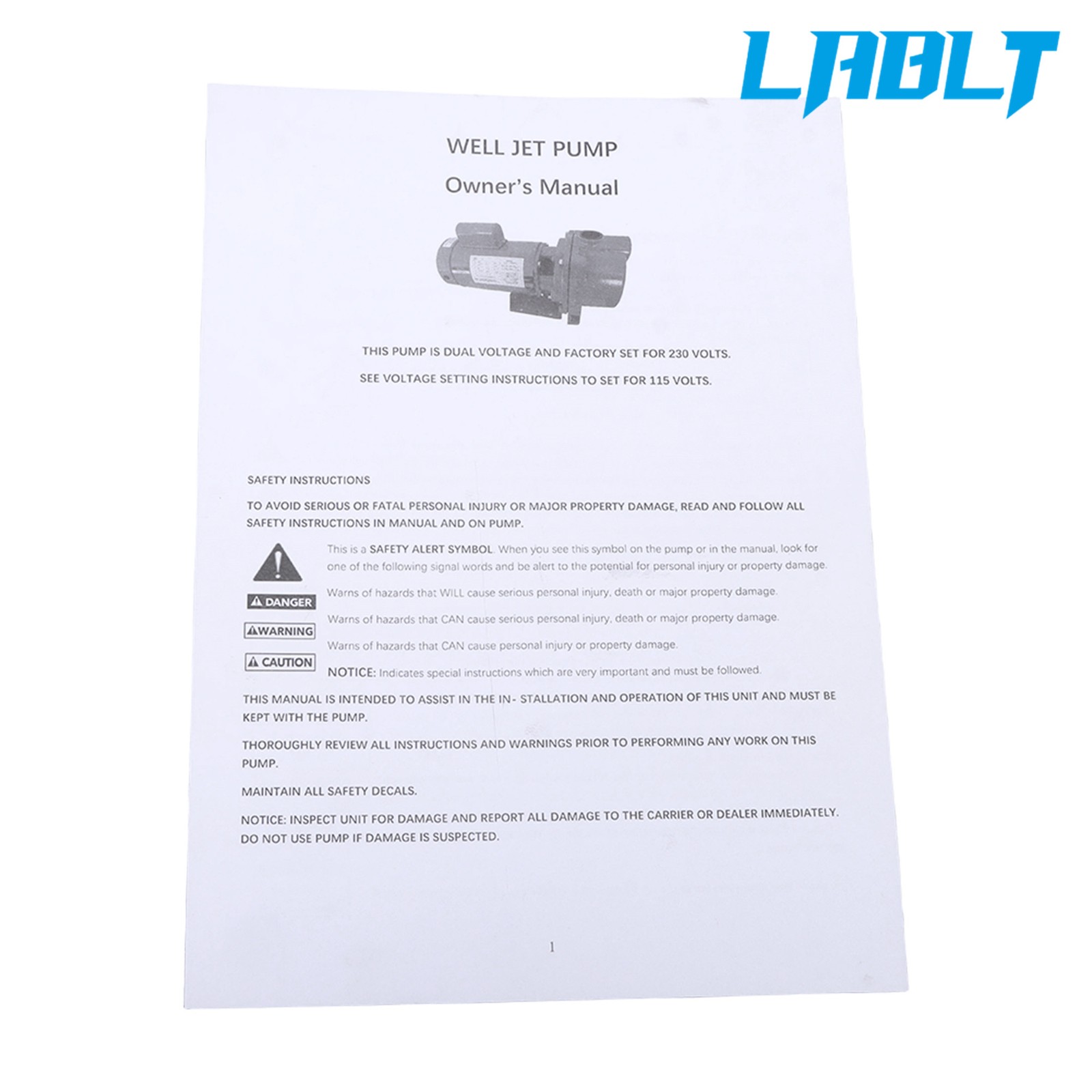 LABLT 1PH GT15 Water Well Irrigation Sprinkler Pump 1.5 HP 115/230V Self Priming