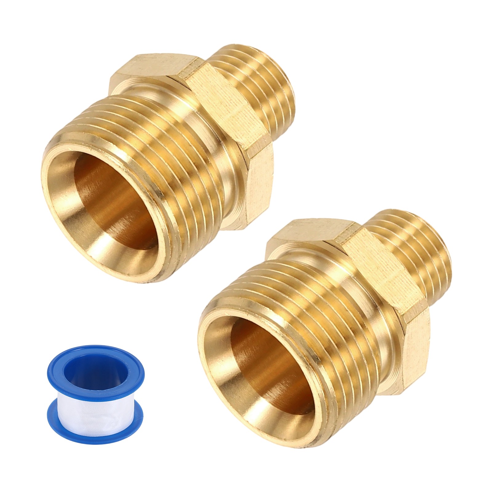 2Pcs Pressure Washer Adapter with Tape, G1/4″ Male to M22 14mm Male Brass