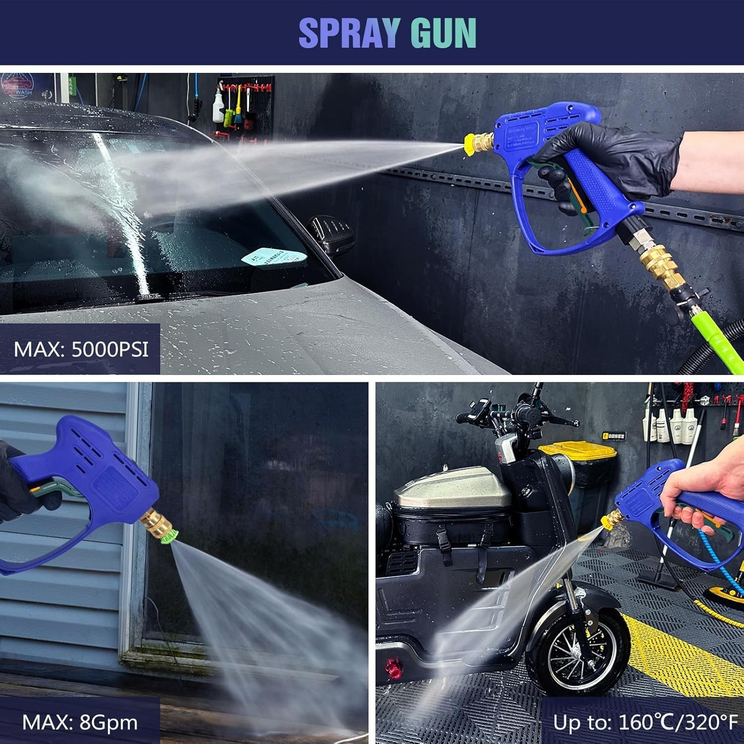 High Pressure Washer Gun with Swivel 3/8″ Quick Connect and M22 14mm / 15mm Fitt