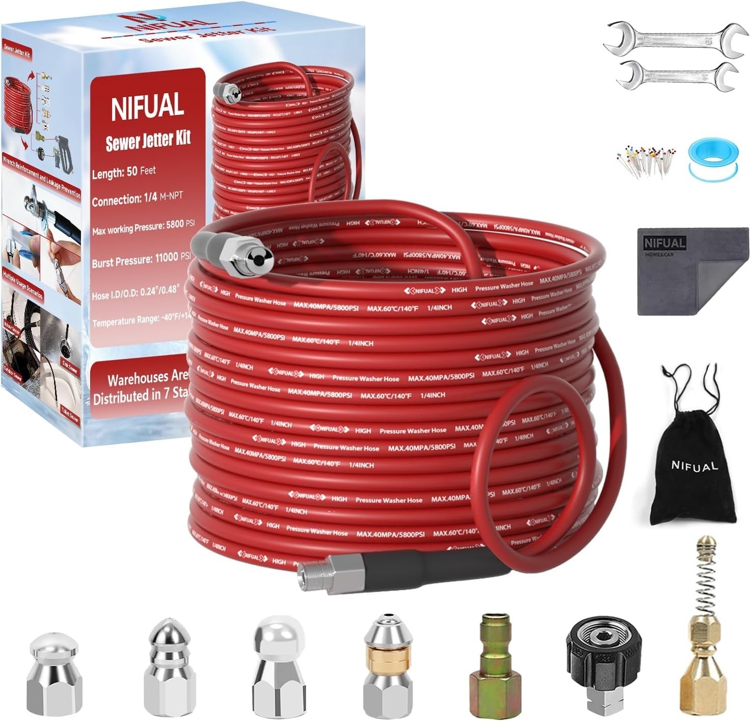 Sewer Jetter Kit for Pressure Washer,100Ft 5800PSI Pressure Drain Cleane