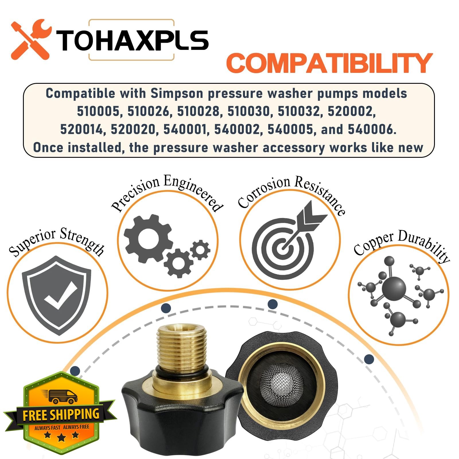 7112362 Water Inlet Fitting Simpson Pressure Washer Pump Pure Copper